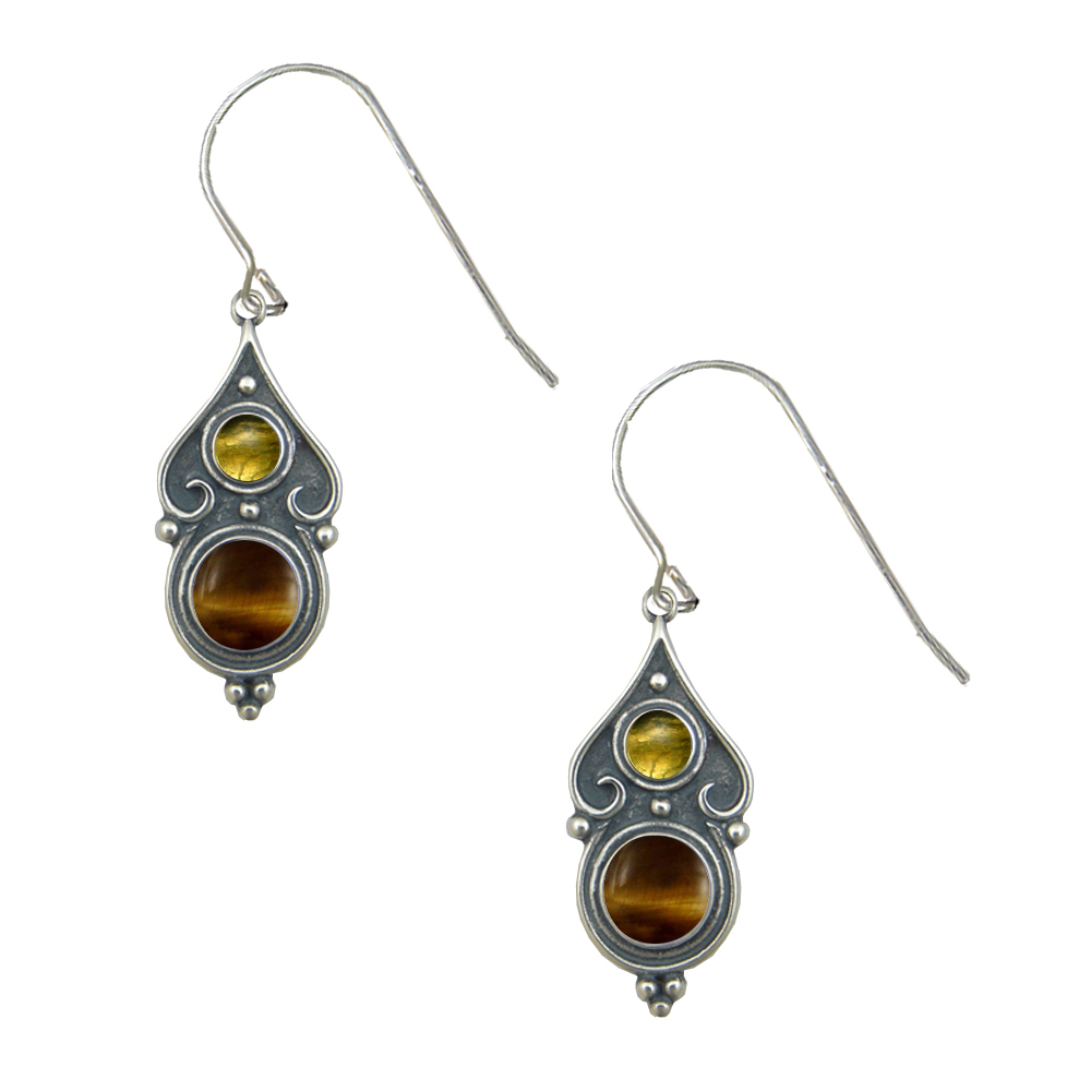 Sterling Silver Gothic Look Post Stud Earrings With Tiger Eye And Citrine